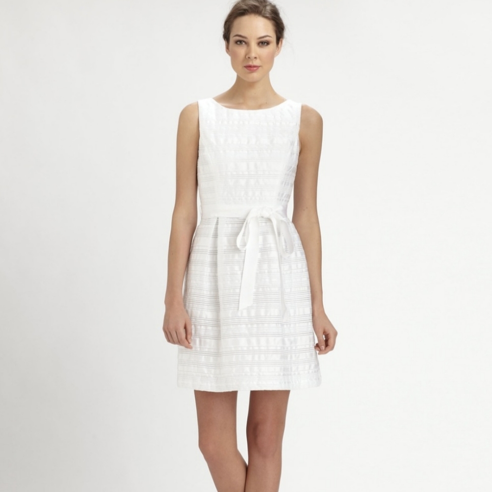 Trina Turk Ivory Textured Sleeveless A-line Frou Frou Dress